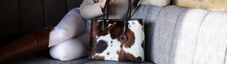 Cusco- Tan and White Cowhide Bag with Tooling and Fringes - Cowhide Bags  Australia